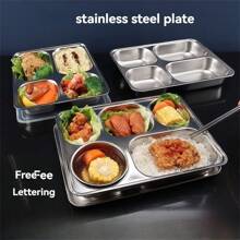 1pc Stainless Steel Lunch Tray Square Thickened Deepened Children Students Lunch Box Tableware Compartmentalized Lunch Tray Food Divider - Multicolor - View 1
