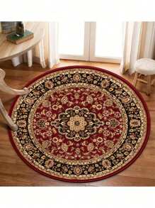 1pc Round Exotic Living Room Carpet, Turkish Style Sofa Blanket, Coffee Table Mat, Kitchen/Bedroom/Living Room Multi-Size, Vibrant Red/Brown/Multi-Color, Decorative High-End Printed Washable Carpet (Pay Attention To The Edging Color)