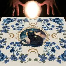 1pc Mysterious Cat Tarot Divination Altar Cloth - Square Polyester Knit Fabric Tablecloth, Handmade Witch Tarot Mat With Floral Print, Suitable For Witchcraft Altar, Farmhouse Decor, Rune Games And Card Reading - FUZB001 - View 6