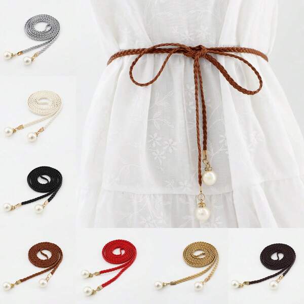 1pc Solid Color Casual PU (Polyurethane) Drawstring Waist Belt For All Seasons Summer, School