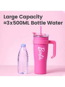 Miniso Barbie Series Extra Large Capacity Straw Steel Cup 1600ml/54.1oz, Durable, Suitable For Home, Office And Daily Use, Great Birthday Gift, Stainless Steel Material (1pc) - Pink - View 3