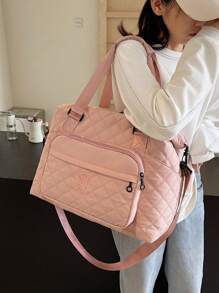 Embroidered Diamond Check, Duffel Bag, Travel Bag, Large Capacity Travel Bag, Multi-Pocket Storage, Leisure Travel, Business, Tourism, Hospital, Nylon Sports Bag, Vacation School Storage Outdoor Beach Sports Bag, Dance Travel Dry And Wet Separation Fitness Bag, Men And Women Tote Bag, Children's School Luggage Storage Bag - Multicolor - View 7