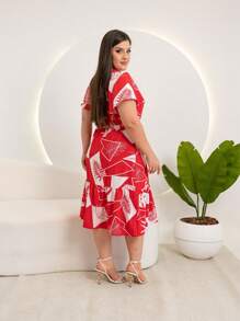 Women's Printed Dress Christian Evangelical Fashion Midi Parties - 紅色 - 查看 4