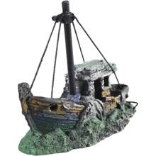 1/2pcs Aquarium Sunken Ship Decorations Resin Ship Cave Fish For Ornaments Betta For Accessories For Hermit - Dark Green - View 4