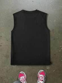 Men Fashion Sleeveless Tank Top With Coconut Tree Print, Street Style, Suitable For Spring/Summer Wear - Black - View 4