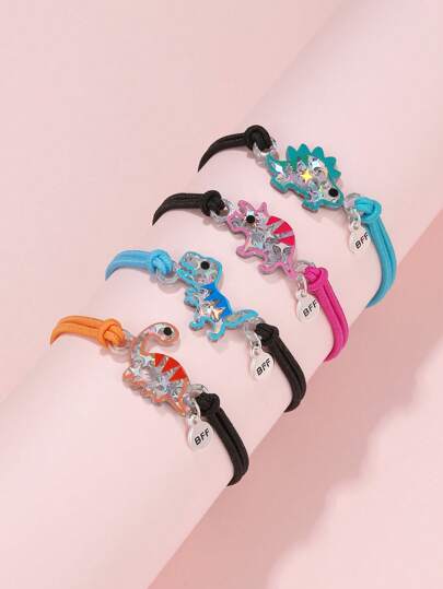 Set de 4 piezas de pulseras elásticas de acrílico con diseño de dinosaurio de dibujos animados para niñas