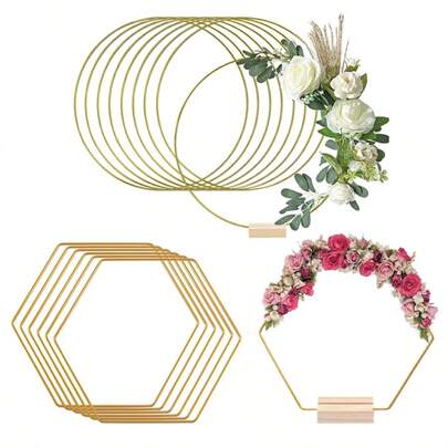 10 套 20 厘米/30 厘米圆形方形金属婚礼 DIY 花环，适用于婚礼订婚派对餐桌装饰花环夏季生日礼物海滩返校学校用品房间装饰