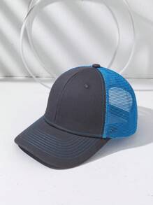1pc Men's Fashionable Contrast Color Slightly Curved Brim Breathable Mesh Baseball Cap, Sun Protection Hat - Multicolor - View 7