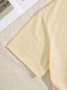 休闲饮料字母印花圆领短袖T恤 - 卡其色 - 查看 3