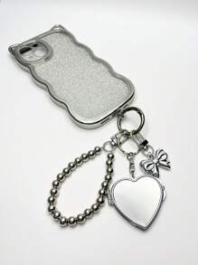 1 Pc Heart Shaped Mirror Keychain, Multifunctional Accessory For Handbag, Wallet, Backpack, Purse, Car, Travel, Makeup Mirror, Keyring, Suitable For Birthday, Mother's Day, Party Gifts, Fashion & Versatile - Silver - View 11