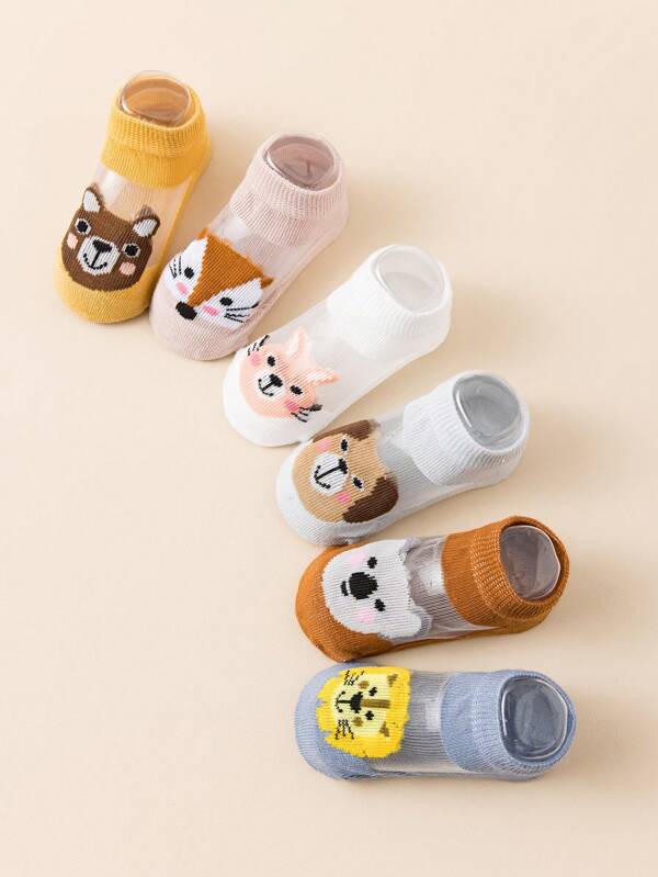 6 Pairs Of Baby Summer Breathable Thin Cute Cartoon Pattern Socks Toddler Unisex Boat Socks