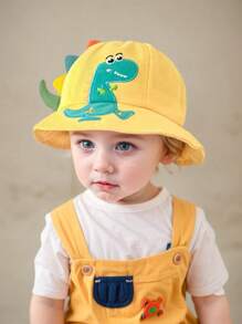 1pc Toddler Boys' Cute Dinosaur Embroidered Bucket Hat, Sun Protection Bucket Hat For Spring/Summer - Yellow - View 4