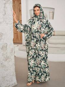 1pc Women Prayer Dress, Long Robe With Headscarf, Loose Long Sleeve Muslim Woman Prayer Garment, Abaya, Muslim Fashion Dress, Suitable For Festivals,Modest