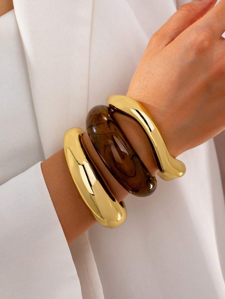 3pcs/Set Women's Resin Bracelet Set, Thick Bangle, Stacking Arm Cuff, Daily Wear Jewelry - Multicolor - View 1