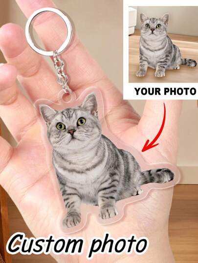 1/2Pcs Pets Personalized Custom Carved Color Photo Keychain, Stainless Steel And Acrylic Pendant, Shaped Transparent Pendant Suitable For Bags And Suitcases, Etc, Personalized Custom Valentine's Day Gift, 5x5cm, Perfect For Fathers Or Boyfriends Or Couples, All-Purpose, Large Capacity, Versatile, Multifunction, Colorful,Car Keychain, Keyring