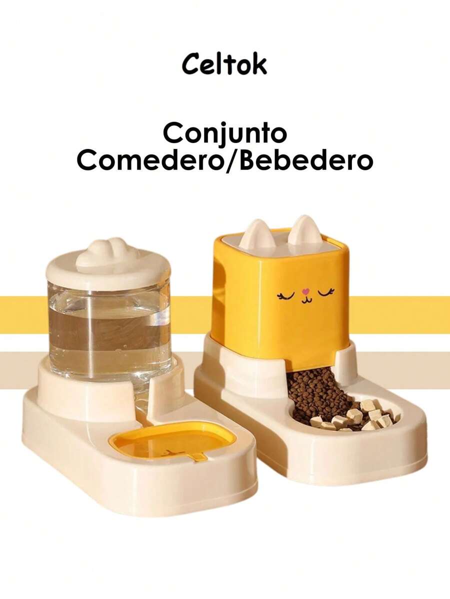 CT2167 1 Conjunto De Dispensador Agua/Comida Para Mascota - Amarillo - Ver 1
