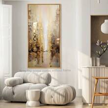 1pc Large Frameless Abstract Canvas Art Print - Elegant Golden & White Texture, Modern Wall Decor For Living Room & Bedroom, Canvas Wall Art Gifts Birthday Graduation