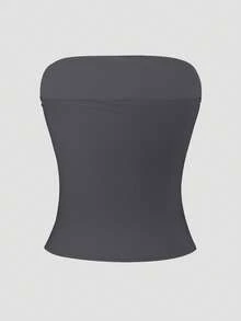 XLLAIS Áo tank top crop không dây gợi cảm, áo bra yoga ôm sát màu trơn thời trang, kiểu dáng casual mùa hè. - Màu xám đen - Xem 8