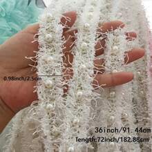 1pc Beige & Black Retro Nylon Lace With Pearls, Embroidered Ribbon DIY For Clothes, Dress, Shoes, Bags, Crafts - Multicolor - View 7