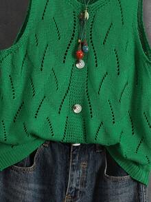 女士轻薄透气纯色针织网眼背心，适合夏季、秋季及所有季节，可用于运动、健身、休闲、度假等场合，男女皆宜，柔软舒适，纽扣闭合设计，方便叠穿。 - 綠色 - 查看 5