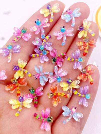 40pcs Mixed Resin Colorful Mini Cute Glitter Crystal Dragonfly Flat Back Rhinestone Applique Decor DIY Wedding Art Scrapbook Jewellery Crafts Accessories Summer, School