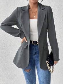 Liuhan Modas Women's Long Sleeve Blazer With Collar Sport Comfortable Elegant Feminine With Pocket Lining Spring Summer Shoulder Pad - Xám - Xem 3