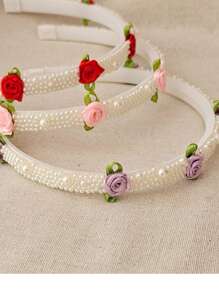 Pearl Tiara With Rococo Flowers - Purple - View 8