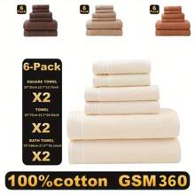 Juego de 6 toallas de lujo suaves de algodón - Toallas de baño y mano absorbentes con paños de lavado para uso en el hogar y el hotel
