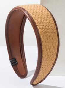 1pc 2025 New Vintage Leather Woven Wide Headband For Women, High-End Daily Versatile High Crown Head Hoop Hair Accessory
