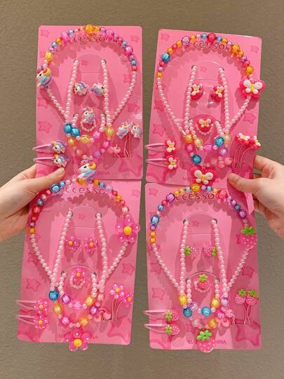 10pcs/Set Hair Accessories Package Headband Necklace Hair Clips Hair Ties Jewelry Set For Girls