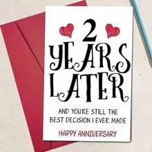 1pc Romantic 2nd Anniversary Greeting Card With Envelope - "2 Years Later" Sweet Message, Perfect For Him Or Her, Creative Wedding Anniversary Gift Idea, Blank Inside For Touch, Anniversary Gift For Couple - Multicolor - View 1