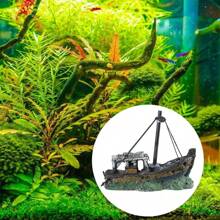 1/2pcs Aquarium Sunken Ship Decorations Resin Ship Cave Fish For Ornaments Betta For Accessories For Hermit - Dark Green - View 5