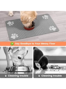 1 pieza Estera absorbente y antifugas para alimentación de perros y gatos con diseño de espiguilla y huella, de secado rápido y fácil de limpiar, ideal como regalo para amantes de perros y gatos, en color negro