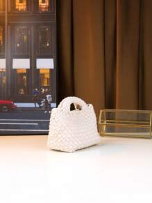 Geantă mini coș țesătă manual, geantă de mână asortată mamă-fiică, posetă la modă pentru femei