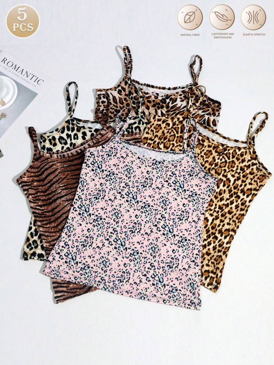 Set de 5 camisetas interiores ajustables de un solo color para mujeres - Multicolor - Ver 1