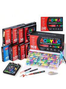 GuangNa 12/24/48/72/100/120/168/240 Colors Acrylic Paint Markers, Soft Brush Tip Paint Pens And Paint Markers, Acrylic Paint Pens For Wood, Stone, Canvas, Glass, Fabric, Egg, Rock Painting And DIY Crafts Art Supplies