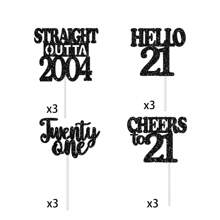 12pcs Happy Birthday Cupcake Toppers, Black Glitter Cake Decoration For 18th, 21st, 30th, 40th, 50th, 60th, 70th Birthday, Anniversary Party Supplies, Available In Black, Gold, Rose Gold