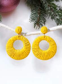 1 Pair Handmade Colorful Rattan Bohemian Style Large Hoop Earrings, Suitable For Women Beach Vacation Matching With Ditsy Floral Dresses - Multicolor - View 12