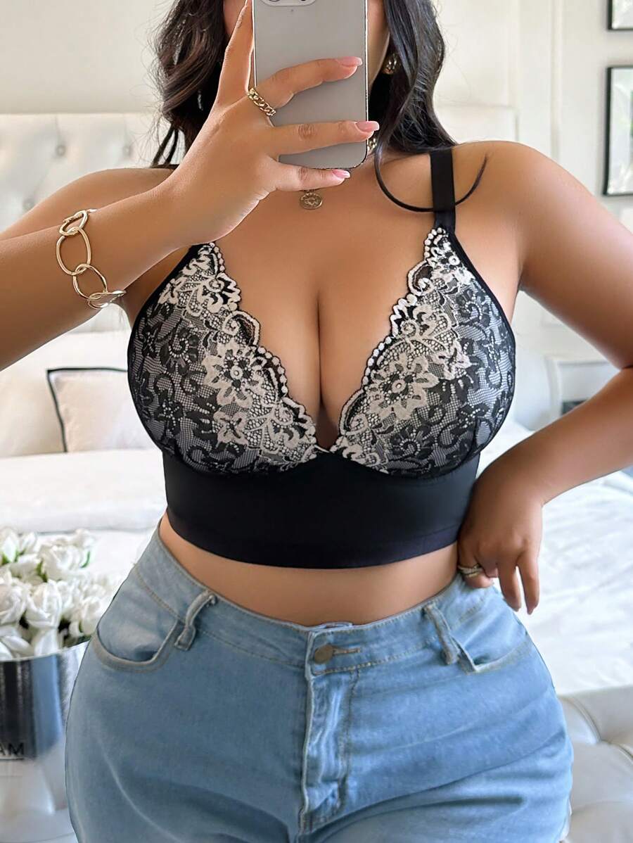 Sutien fără fir pentru femei de mărime plus dantelă