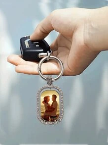 1 Customized Double-Sided Photo Keychain, DIY Sublimation Heat Transfer Image, Single-Sided Diamond Inlaid Rotating Double-Sided Rectangular Buckle Function Keychain, Special Gift Style, Suitable For Party Gifts, Mother Gifts Or Various Holiday Gifts
