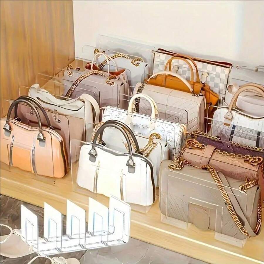 1/2 Pieces Transparent Acrylic Handbag Storage Box, Space Saving, With Partition, Durable ABS Material, Wardrobe Accessories, Plastic, Transparent