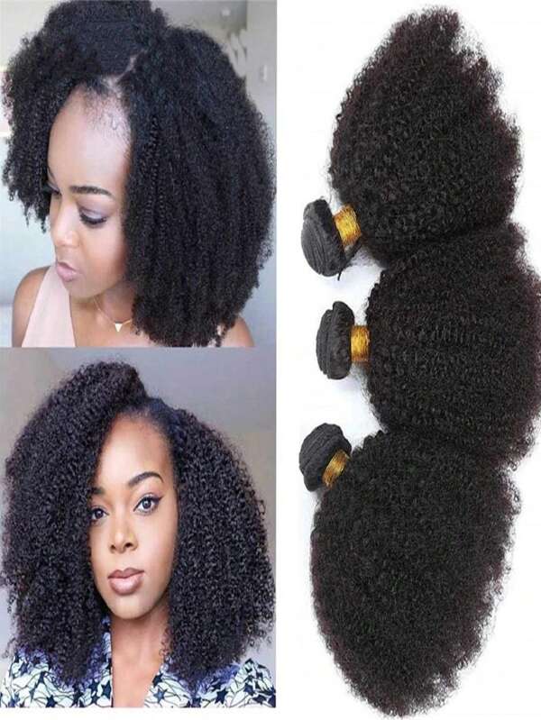 Tessuto di capelli ricci brasiliani, 3 pacchi (20-90 cm), capelli umani vergini arricciati, estensioni di trama dei capelli non trattati, colore nero naturale (1/3/4 pacchi a lotto), pacchi di capelli ricci, pacchi di capelli ricci, pacchi di capelli ricci umani
