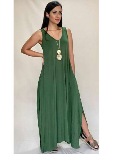 Vestido Longo Regata com Bolso Viscolycra TAM: 42 ao 48