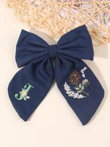 1件女孩26字母刺繡髮夾，甜美花卉字母設計髮夾，女孩生日春季髮飾，精緻女孩髮夾附優雅刺繡（白色/海軍藍），返校季 - 彩色 - 查看 12