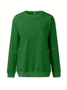 Simple Round Neck Long Sleeved Pullover Casual Thin Top