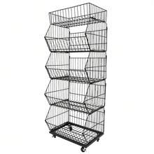 SanBouSi 5-Layer Retail Display Rack Market Shelf Modern Fruit Vegetable Snack Basket With Wheel - Black - View 4