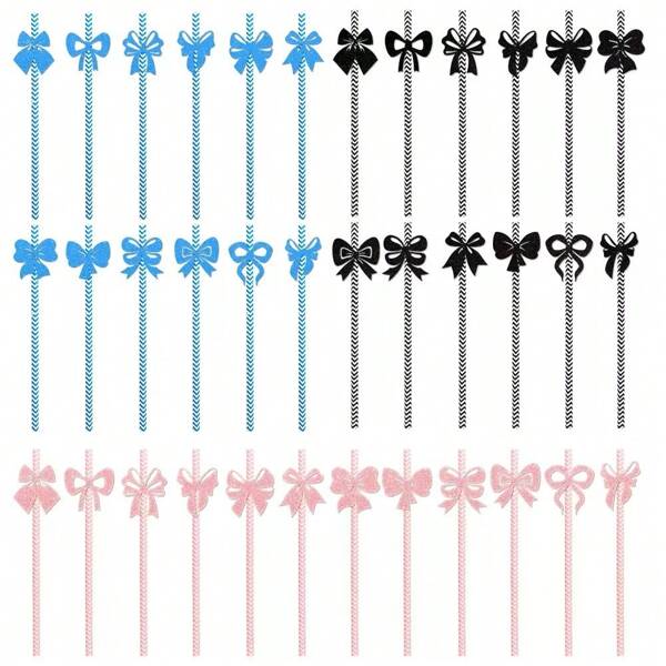 24 piezas de pajitas, pajitas con lazos, suministros para bodas, pajitas rosas, pajitas para cumpleaños, pajitas para fiestas, pajitas para fiesta de graduación, pajitas para reuniones familiares