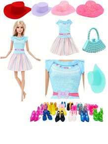 Doll Dress Up Wardrobe Doll Fashion Daily Dress Suitable For Dating, Afternoon Activities, Etc. Includes Accessories: 1 Pair Shoes, 1 Hat, 1 Bag, 1 Outfit (Doll Not Included)