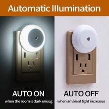 1 pieza Lámpara sensor de luz inteligente redonda, Luz nocturna LED con sensor de luz enchufable, luz suave sin deslumbrar, encendido y apagado automático, pantalla de plástico, base de lámpara con brida, enchufe europeo, 220-240V, apta para pasillos, baños, dormitorios, cocinas, salas de estar - Regalo perfecto para Navidad, Acción de Gracias, Año Nuevo, Día de San Valentín, Iluminación ambiental | Lámpara táctil de moda | Sensor, luz nocturna para el dormitorio