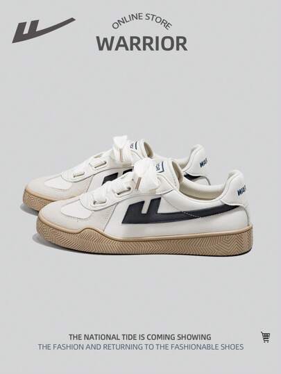 WARRIOR 1 Pair Women's Fashionable Versatile Colorblock Lace-Up Casual Flat Sneakers
